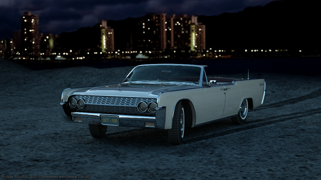 Lincoln Continental 1962 Convertible On the beach by night 